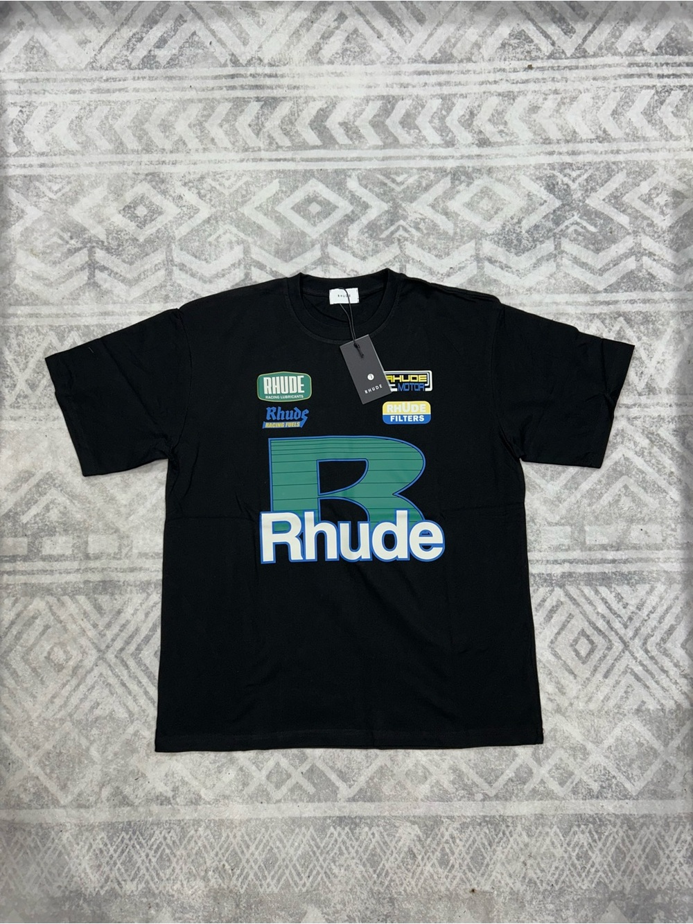 Rhude Black Graphic Logo T‑Shirt